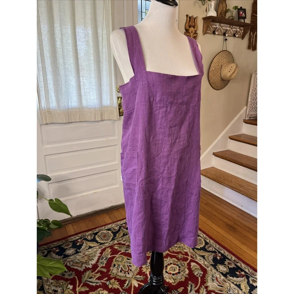 M&M 100% Linen Cross Back Smock Apron One Size Purple Molly Morris Design $100